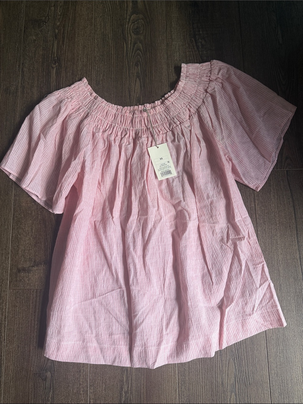 A New Day NWT Red Striped Short Sleeve Smocked Yoke top XS